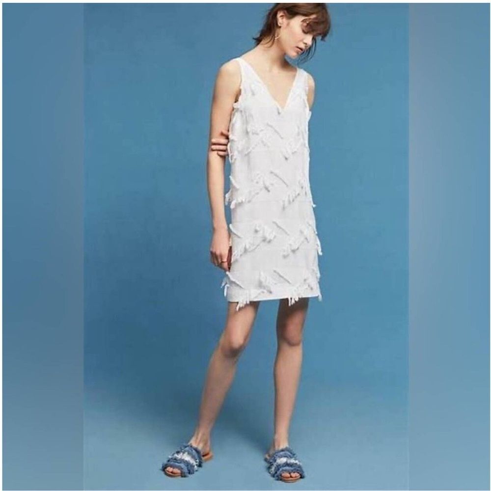 Maeve Anthropologie Boho White Fringe Cotton Shift Dress